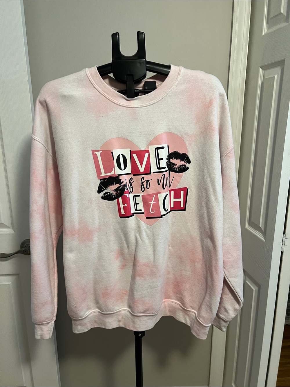 Gildan Pink Tie-Dye "Love is So Fetch" Crewneck Sweatshirt